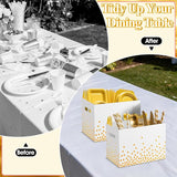 2PCS White and Gold Utensil Holder Paper Utensil Caddy for Engagement