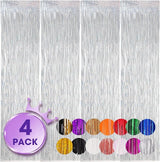 Voircoloria 4 Pack Laser Silver Foil Fringe Backdrop Curtains, Tinsel