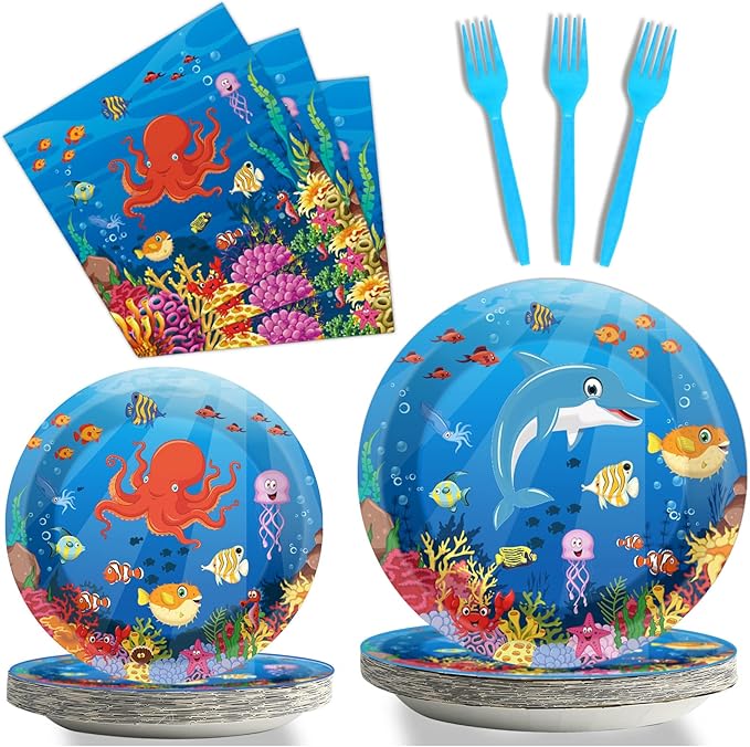 96 Pcs Ocean Under the Sea Plates and Napkins Party Supplies Ocean