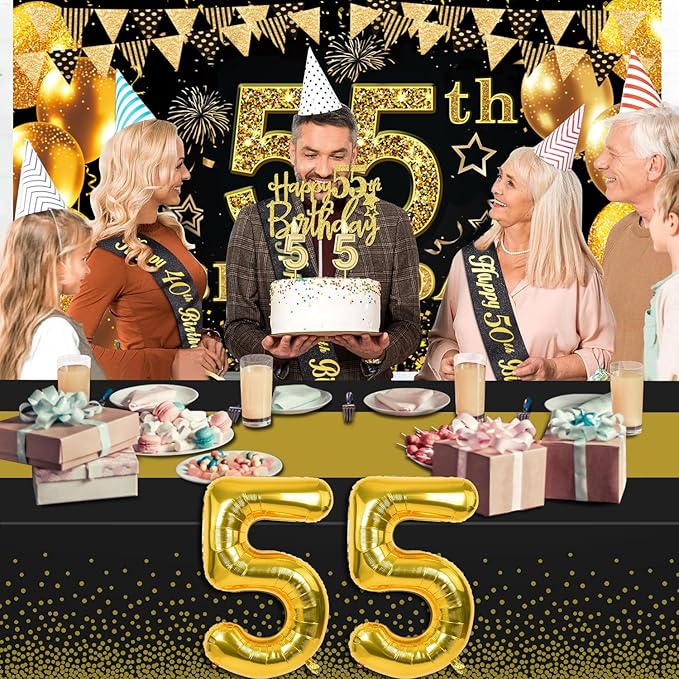55th Birthday Decorations for Men Women with 55th Birthday Banner