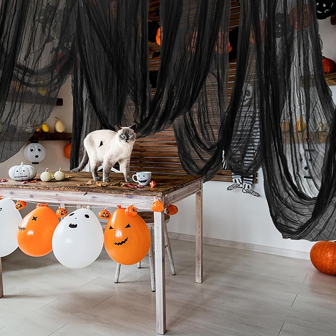 600 x 85 Creepy Halloween Cloth Black Spooky Fabric Large Creepy