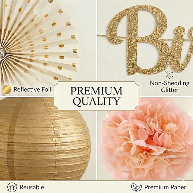 Champagne-Gold Birthday Party Decorations Kit-26 Piece- Glittery