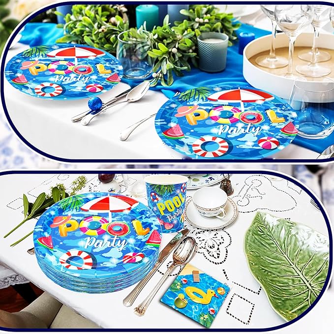 175Pcs Pool Party Supplies Beach Ball Party Set 9 Pool Party Plates