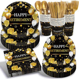 168 Pcs Retirement Party Supplies, Black Gold Happy Retirement Party