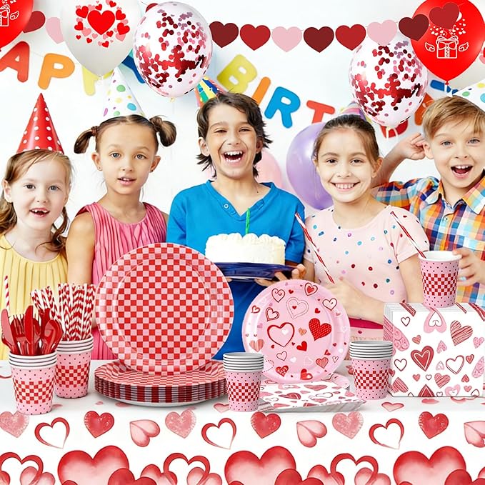 146Pcs Valentine's Day Party Tableware Set Red Heart Love Disposable
