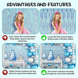 Voircoloria 2 Pack 3.3x8.2 Feet Neon Iridescent Foil Fringe Backdrop