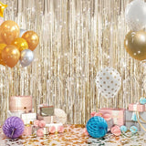 2Pack Champagne Gold Foil Fringe Backdrop Curtains, Tinsel Door