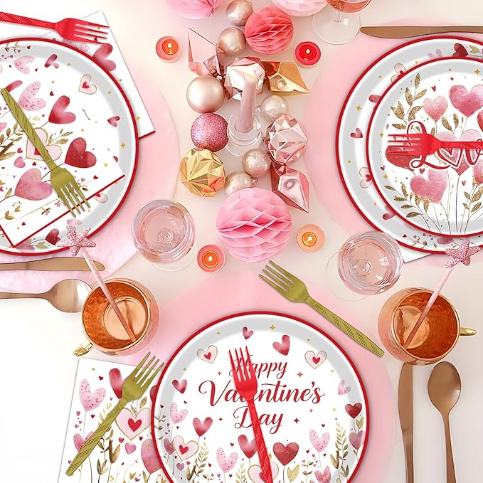 Valentines Day Plates and Napkins Decorations 96PCS Galentines Love