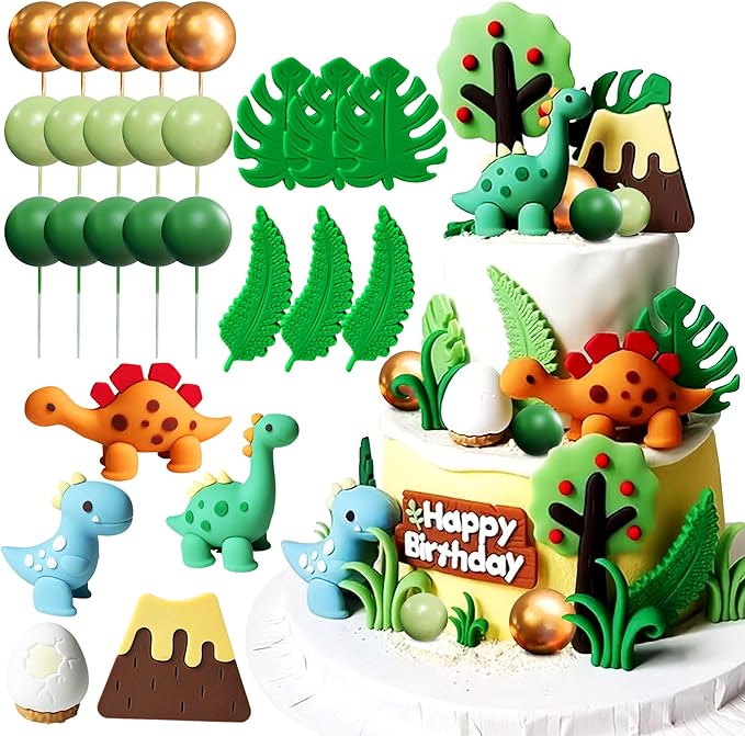 26 PCS Luxury Little Dinosaur Cake Decorations Dinosaur Cupcake
