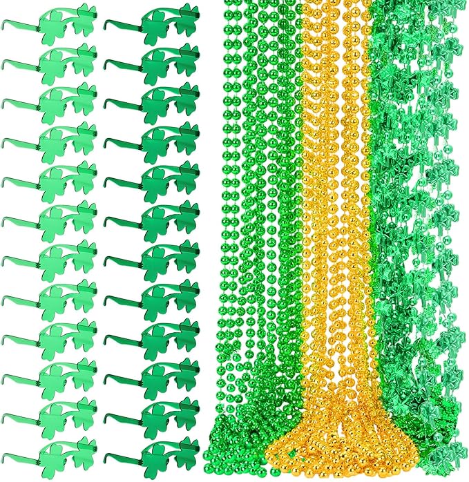 100 Pcs St Patricks Day Accessories Kit Green Necklaces Bulk