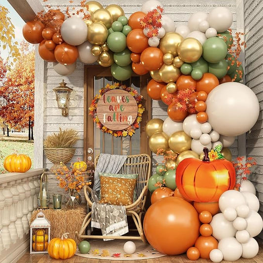 Fall Balloons Garland Arch Kit, Burnt Orange Pumpkin Foil Balloons,