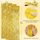 Voircoloria 3 Pack 3.3x8.2 Feet Gold Foil Fringe Backdrop Curtains,