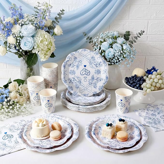 250 Pcs Something Blue Disposable Plates and Napkins Bridal Shower