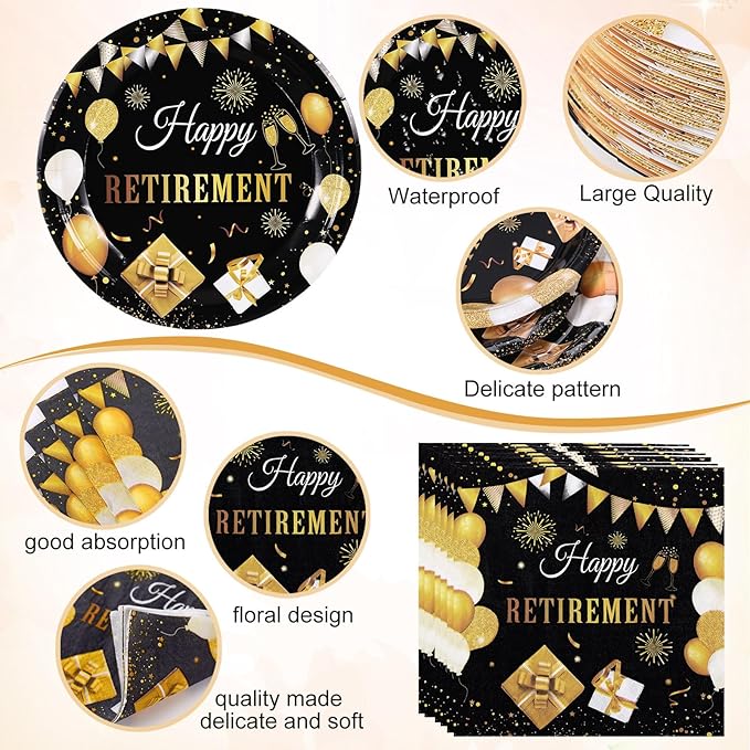 452 Pcs Happy Retirement Party Decorations Men for 50 Guests Black