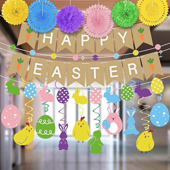Easter Animal Party Decorations Set for Home Happy Easter Banner Egg
