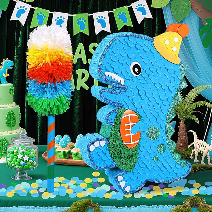 24 Large Dinosaur Pinata Bundle with a Blindfold Bat and Rope Dino