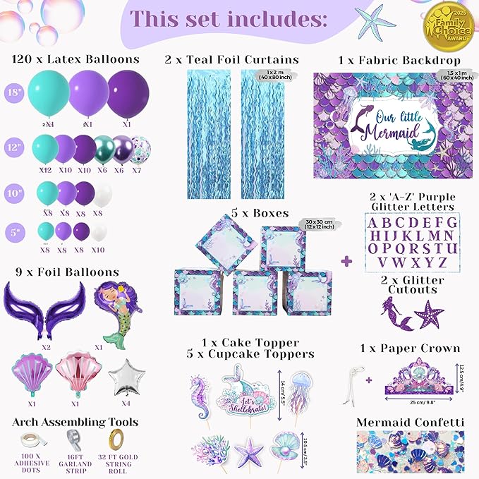 248 Pieces Little Mermaid Birthday Decorations Kit All in 1 Girl's