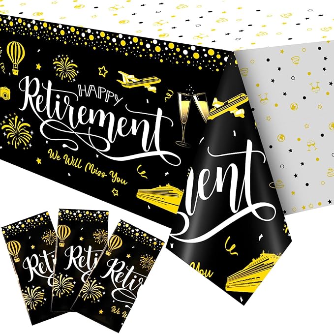 4 Pcs Happy Retirement Tablecloth 54 x 108 Inch Disposable Plastic