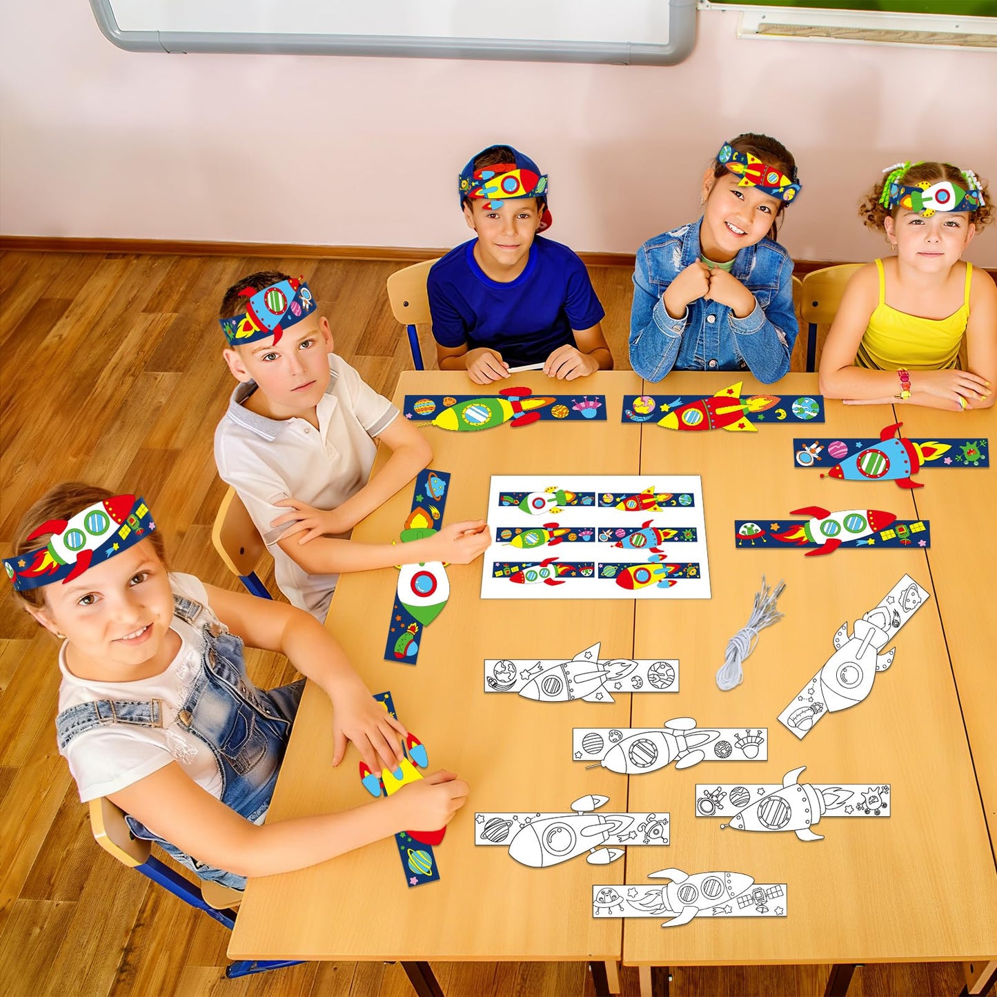 24 Sets Space Paper Headbands Craft Kits for Color Your Own