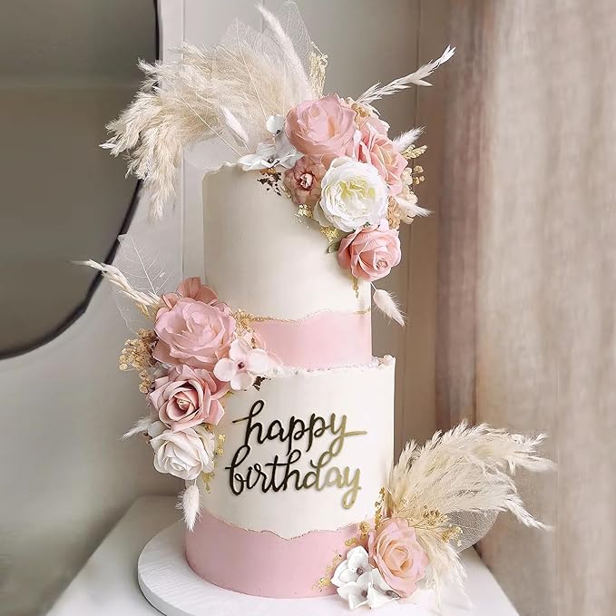 33 PCS Boho Cake Topper Decorations Vintage Artificial Rose Flowers Le
