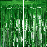2 Pack Green Tinsel Curtain Party Backdrop, 3.2Ft x 8.2Ft Metallic