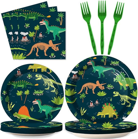 96PCS Dinosaur Tableware Set Fossil Dinosaur World Dinnerware