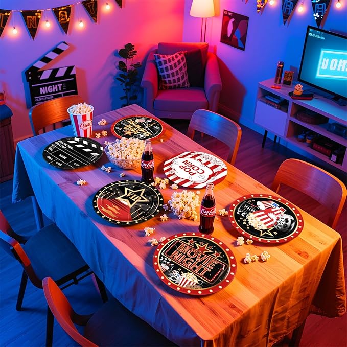 60 Pcs Movie Night Paper Plates 9 Disposable Heavy Duty Now Showing