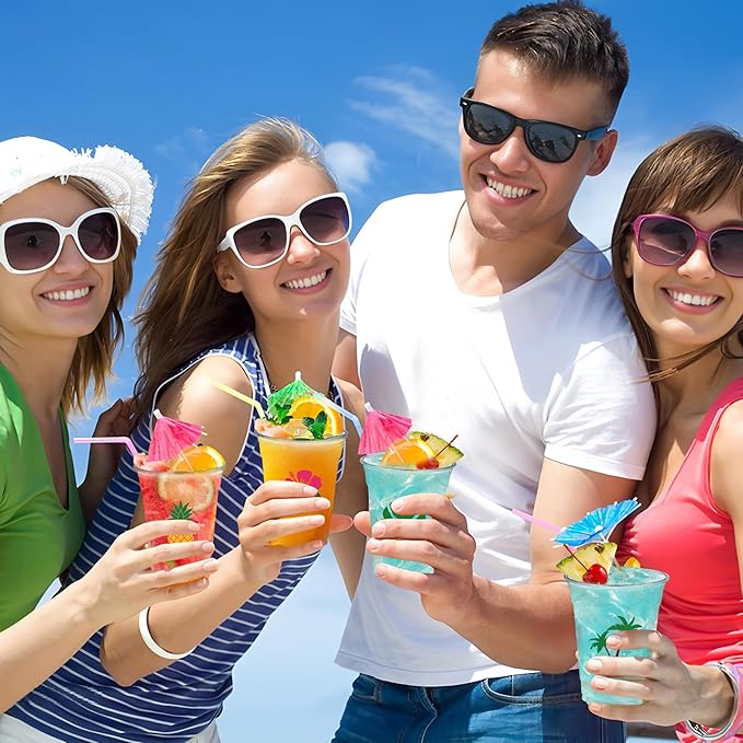 50 PCS Hawaiian Luau Cups 12 oz Plastic Tropical Cups Hawaii Party