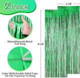 Voircoloria 2 Pack Green Foil Fringe Backdrop Curtains, Tinsel