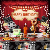 10x6.5ft Movie Night Birthday Backdrop Red Curtain Popcorn Film Reel