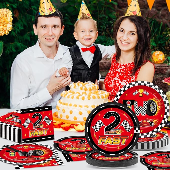 96 Pcs Race Car 2nd Birthday Party Supplies Hot Car Checkered