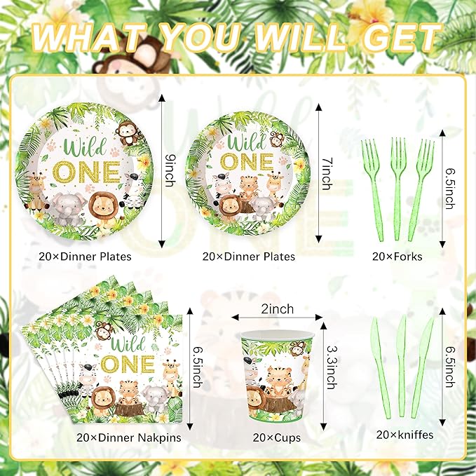 120PCS Wild One Party Supplies for Boys 1st Kids First Birthday
