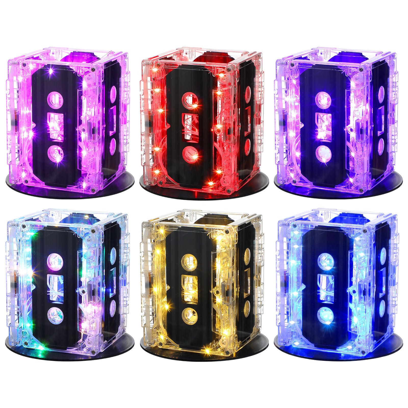 Halloscume 6 Sets 80s 90s Neon Party Decoration Novelty Cassette Tape