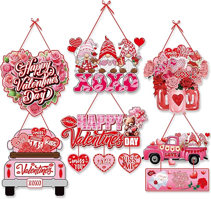 Pink Red Valentines Day Front Porch Door Hanger Decor 6pcs Love