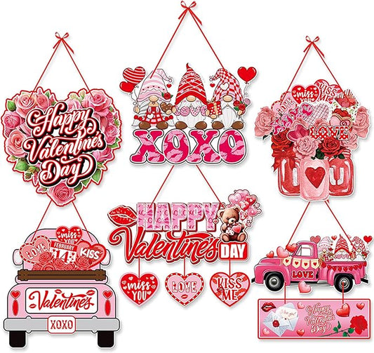 Pink Red Valentines Day Front Porch Door Hanger Decor 6pcs Love