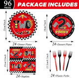 96 Pcs Race Car 2nd Birthday Party Supplies Hot Car Checkered
