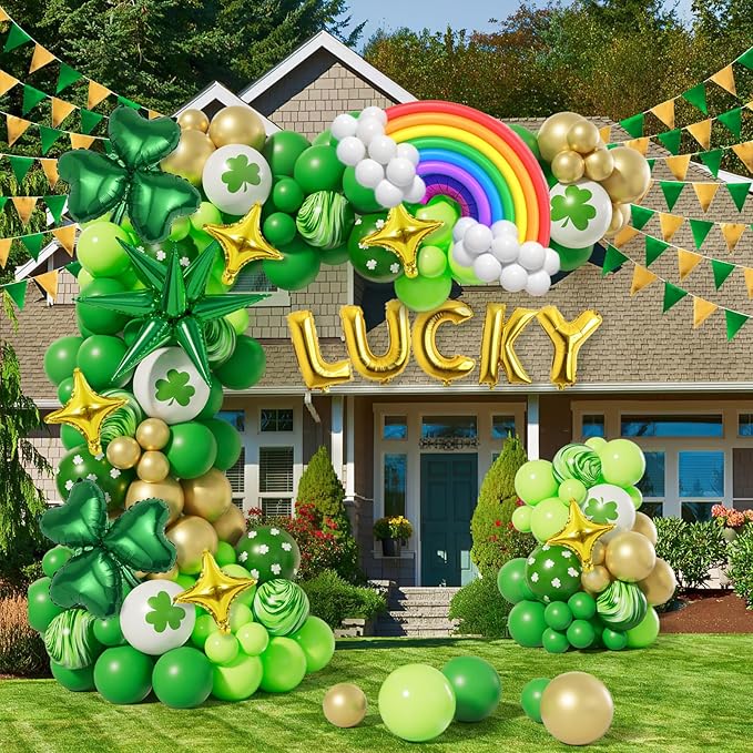 St Patrick's Day Balloon Arch Garland Kit With Green Lucky Shamrock
