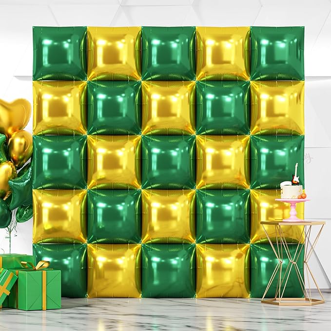25PCS Christmas Balloons Green Gold Square Foil Balloon Wall