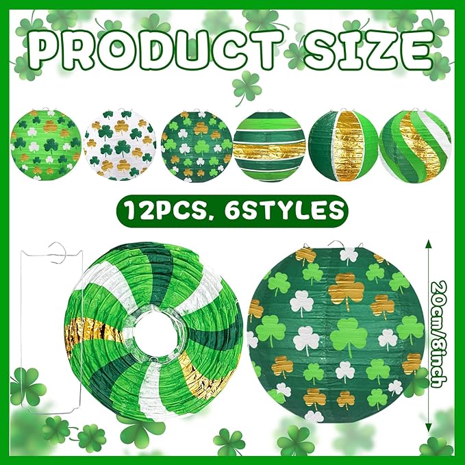 St Patricks Day Decorations Paper Lanterns 8 Round Hanging Green