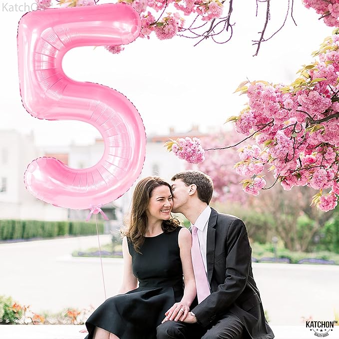 KatchOn, Giant Pink 5 Balloon Number - 40 Inch | Mylar Pink Number 5
