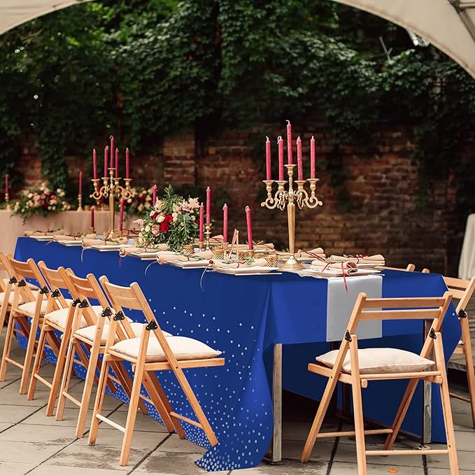 16Pack Disposable Plastic Tablecloths and Satin Table Runner Set Blue