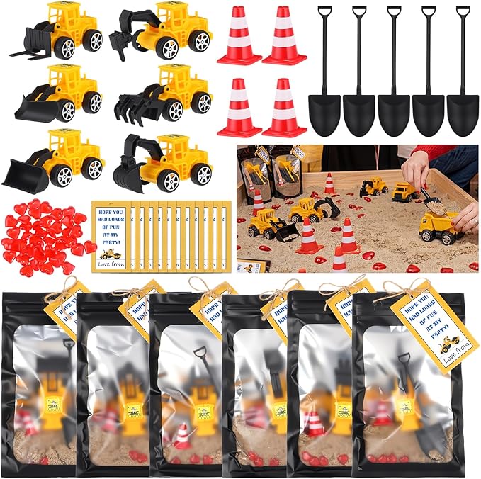 12 Set Construction Party Favors Truck Vehicle Set with Sand