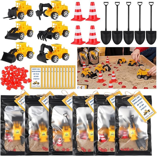 12 Set Construction Party Favors Truck Vehicle Set with Sand