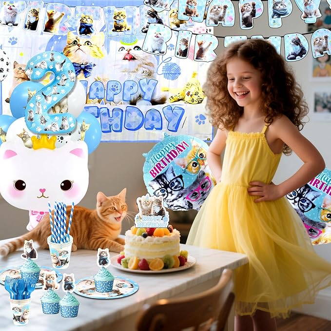 142Pcs Cat Birthday Decorations Cat 2nd Birthday Party Supplies Cat