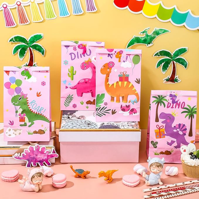 Pajean 24 Pieces Dinosaur Party Bags Dino Candy Favor Bags with