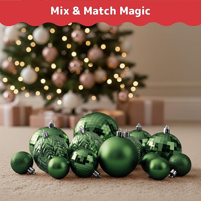 Prextex 36 Piece Christmas Ornaments Set - Emerald Green Christmas