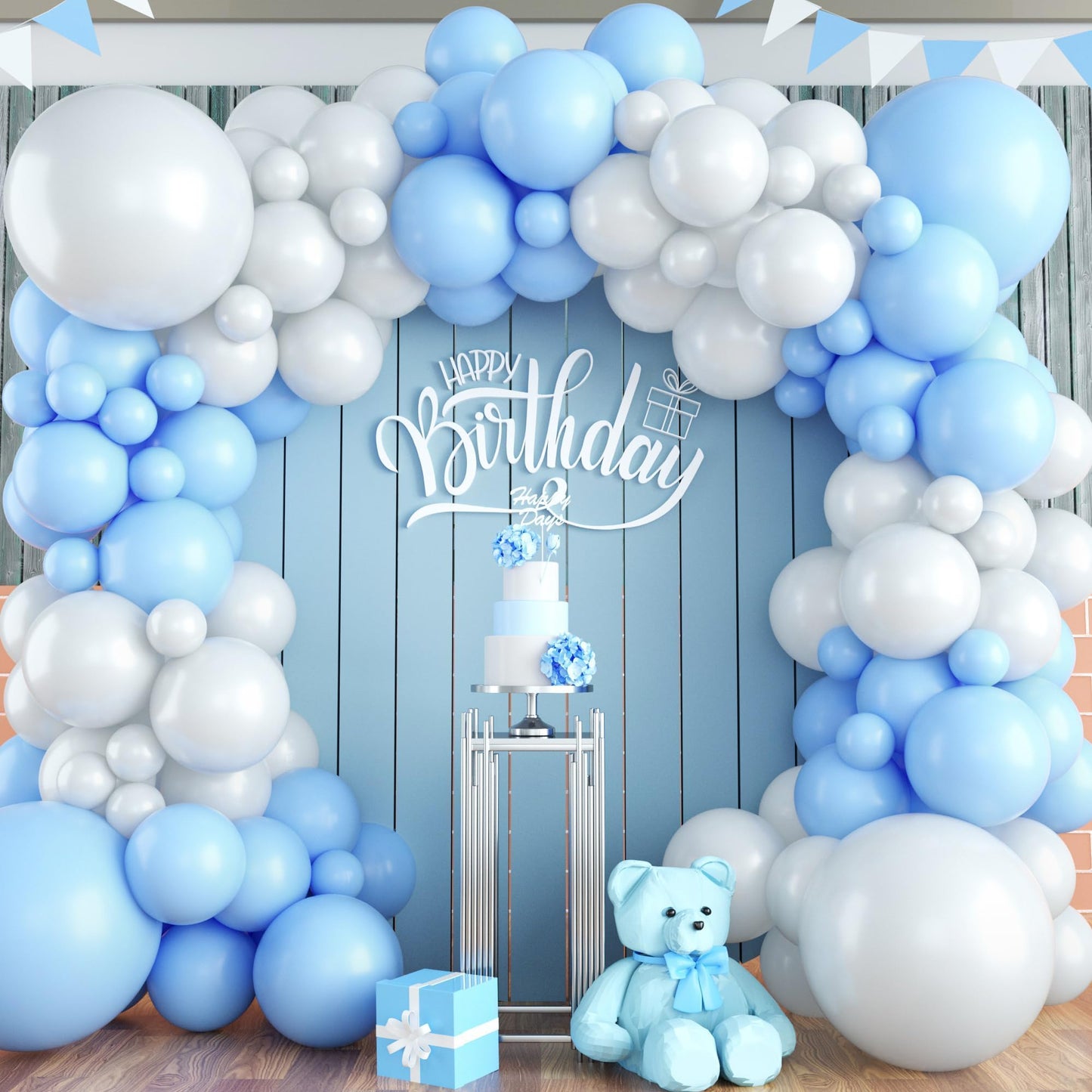 Blue and White Balloon Arch Kit, 100pcs Light Blue White Balloon