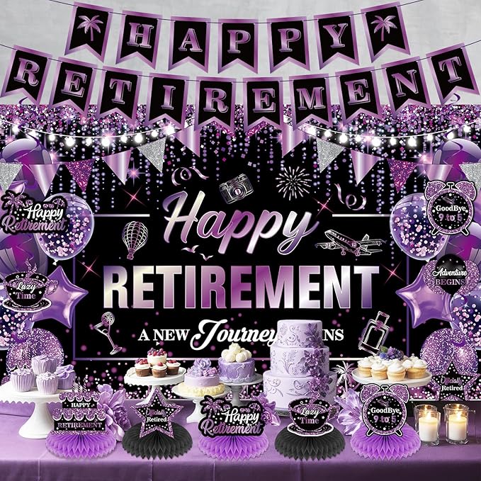 20pcs Retirement Party Decorations for Women Purple Happy Retirement
