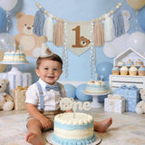 Bear First Birthday Blue High Chair Banner Decorations Baby Boy With