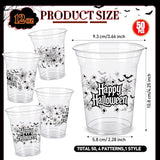 50 Pcs Halloween Cups 12 oz Spider Plastic Cups Clear Happy